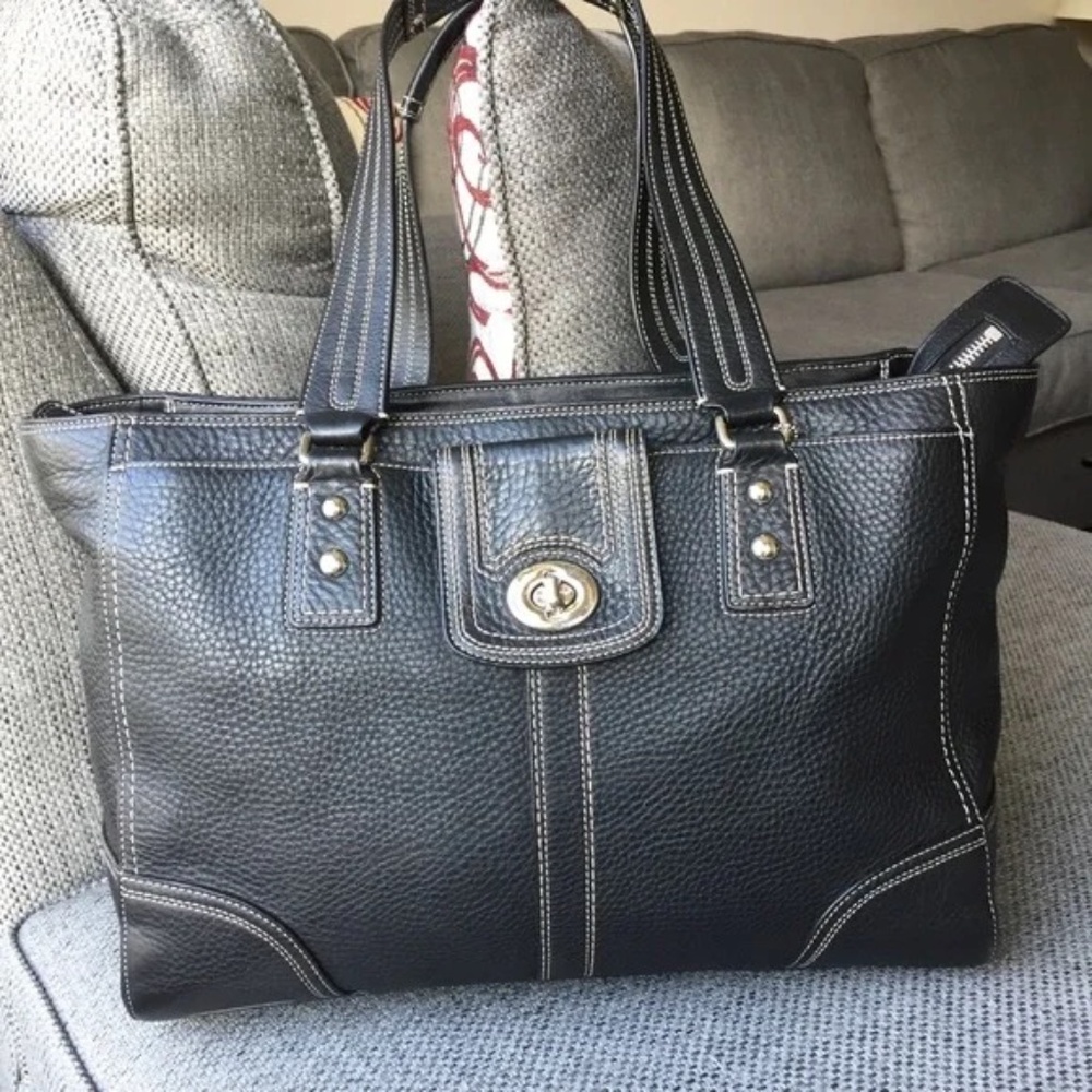 COACH F13960 Black Hampton Pebble Leather Tote - Picture 1 of 8